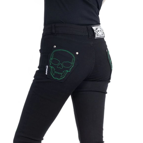 Women's Black Skinny Stretch Jeans Skeleton Bones Skull Coffin Pockets 26-40 NWT - Picture 5 of 5